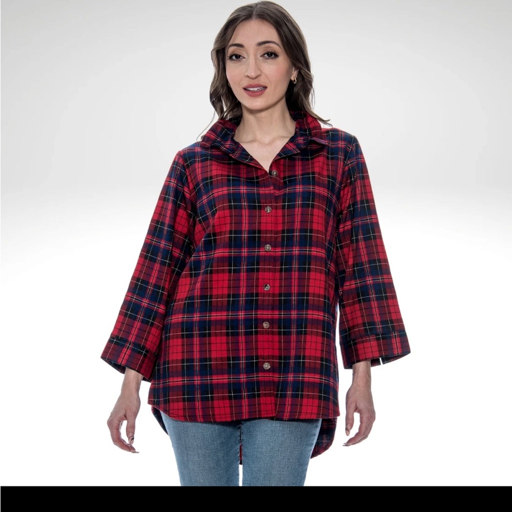 Toofan Plaid Red and Blue Women's Top